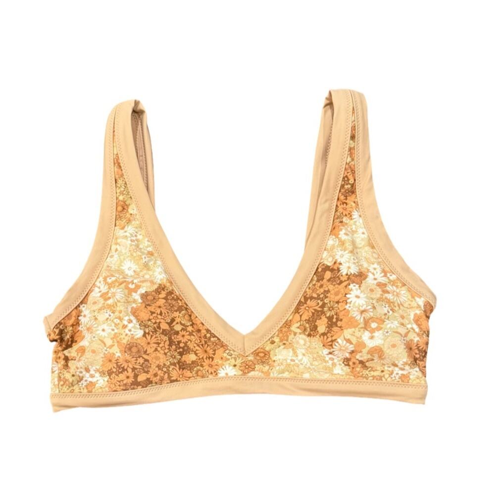 aerie Floral Triangle Scoop Bikini Top - Neutral Brown Size M